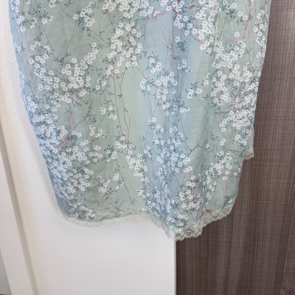 NEW Papinelle Teal Cherry Blossom Maxi Robe Cotton Silk Lace Trim Floral Medium - Picture 11 of 14